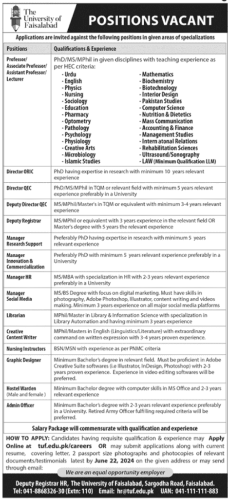 University of Faisalabad Jobs